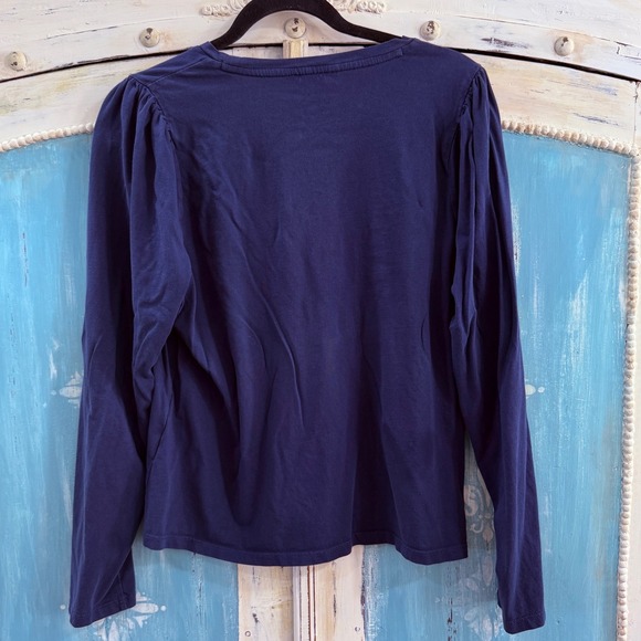 J.Crew Womens Re-Imagined Puff Sleeve Crewneck Long Sleeve Cotton Tee Blue L - Picture 2 of 8